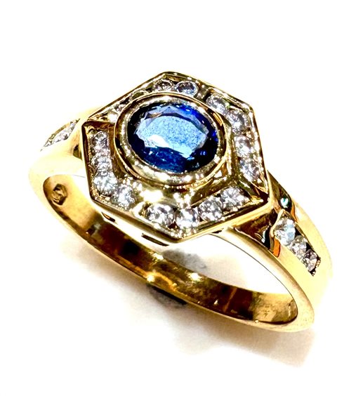 Anneau Sommer Femme Anni '80 in Or jaune Zaffiro blu 0.65 Ct ZAF CT 0.65 DIA CT 0.23 - ZAF CT 0.65 DIA CT 0.23